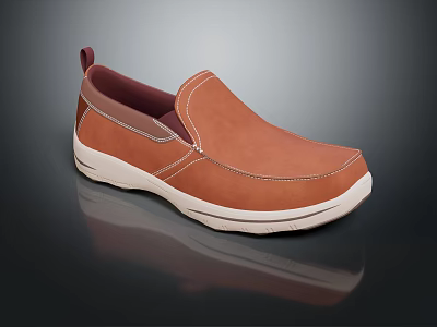 Brown Leather Slip On Shoes With White Sole And Stitched Casual Design 3d model