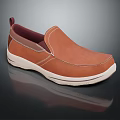 Brown Leather Slip On Shoes With White Sole And Stitched Casual Design