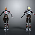 Sci Fi Armored Characters With Orange Yellow Helmets And Black White Red Suits 3d model