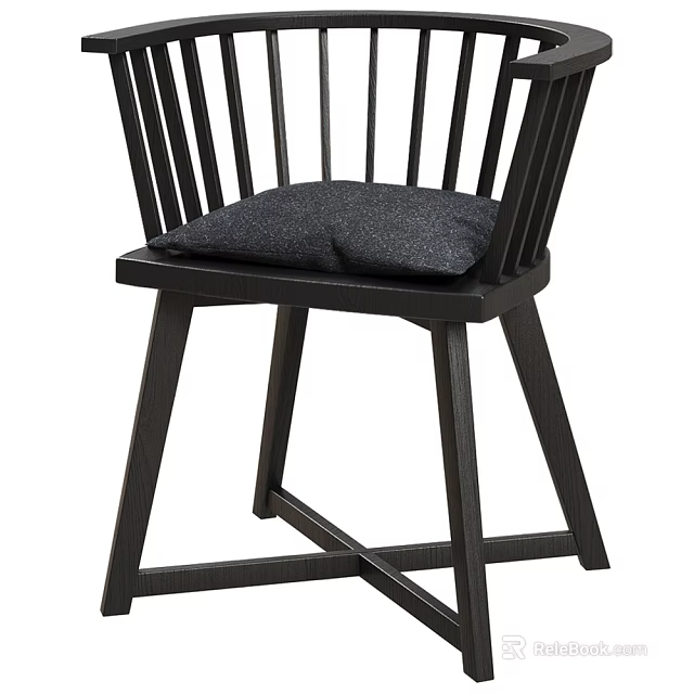 Modern Black Dining Chair With Slatted Backrest Gray Cushion And Crossed Legs 3d model 
