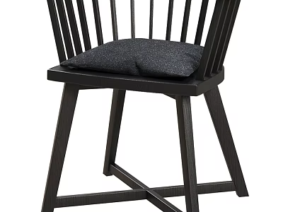 Modern Black Dining Chair With Slatted Backrest Gray Cushion And Crossed Legs 3d model
