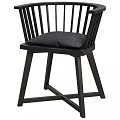 Modern Black Dining Chair With Slatted Backrest Gray Cushion And Crossed Legs