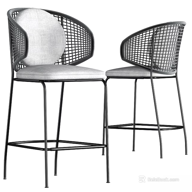 Modern Bar Stool With Metal Frame Mesh Back And Light Cushion For Kitchen Counter 3d model 