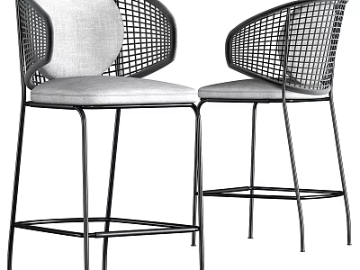 Modern Bar Stool With Metal Frame Mesh Back And Light Cushion For Kitchen Counter 3d model