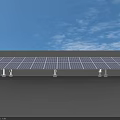 Renewable Energy Installation With Two Wind Turbines And Solar Panels Row