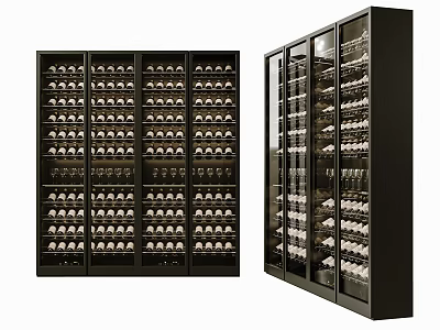 Modern Wine Cabinet With Glass Doors And Multiple Wine Bottle Shelves 3d model