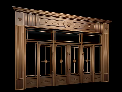 Ornate Brass Door With Multiple Panels Glass Panes And Decorative Carvings 3d model