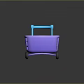 Purple Plastic Shopping Cart With Blue Handle And Four Small Wheels