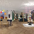 Elegant Shoe Bag Store Interior With Modern Design Wooden Column Display Shelves And Green Plant
