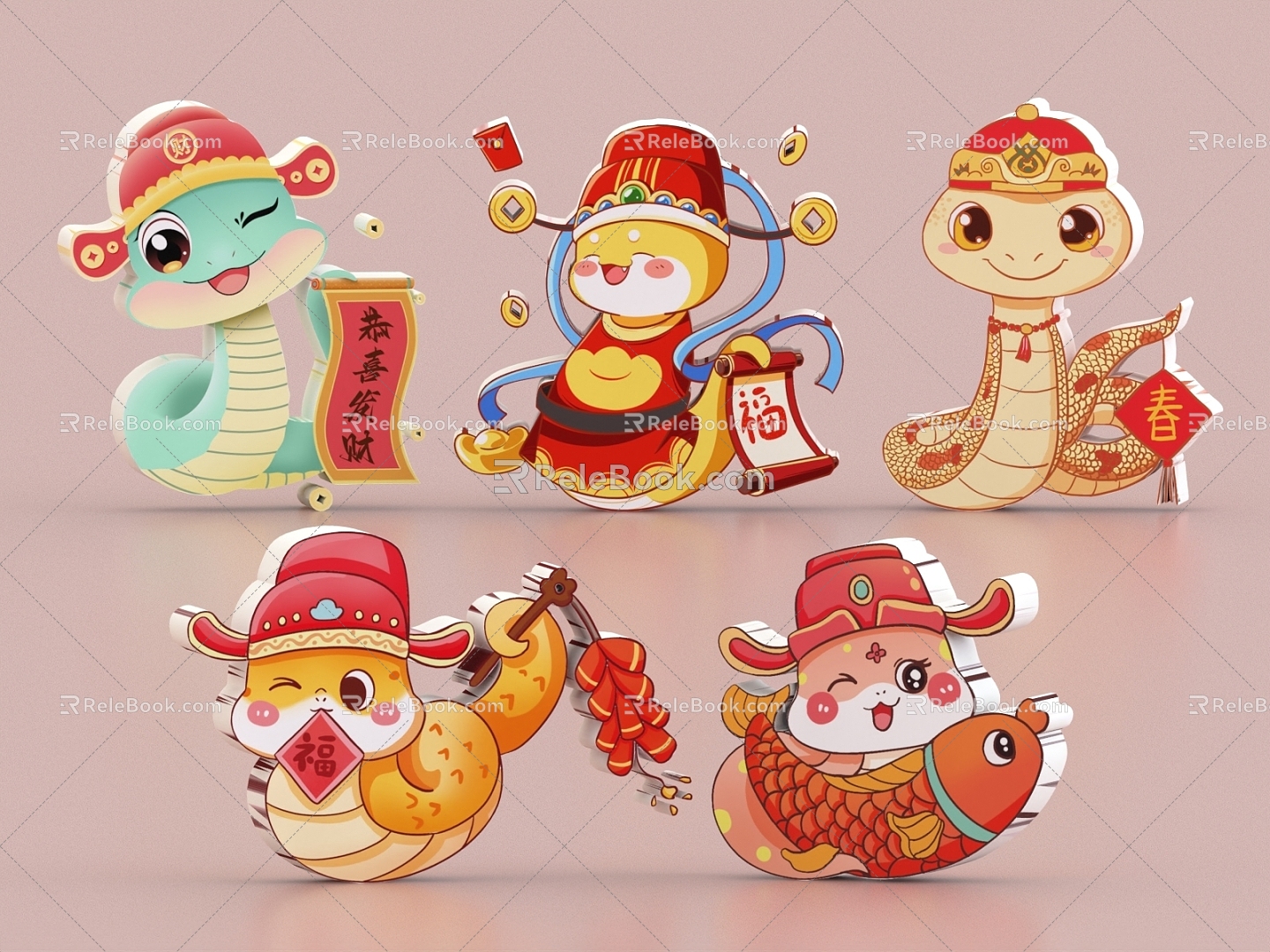 Year of the Snake Meichen Snake Baby 2025 Heap Head Door Greeting New Year Meichen Spring Festival Meichen Snake Year Image 3d model