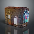 Detailed Church Model With Brick Walls Wooden Door Arched Windows And Stained Glass
