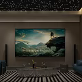 Modern Luxury Home Theater Interior With Starry Ceiling And Sofas