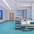 Modern Hospital Ward With Large Screen Virus Image Medical Beds And Equipment Setup