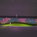Colorful Outdoor Lights On Green Lawn With Circular Moon Pattern And Spherical Lamps