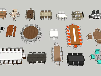 Various Modern Dining Table Sets With Round Rectangular Designs And Matching Chairs 3d model