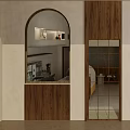 Cozy Dessert Shop Interior With Bamboo Blinds Dessert Display And Seating Bench