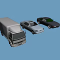 Three Vehicle Types Truck Sedan and Convertible on Blue Background
