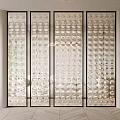 Modern Decorative Glass Room Divider With Circular Patterns And Black Frames For Interior Space Separation 3d model