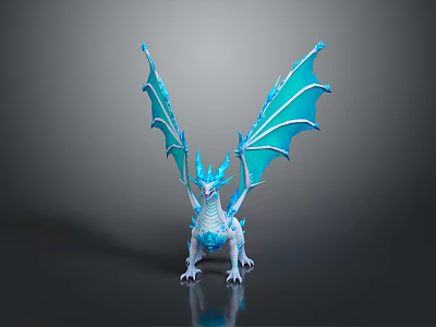 Game Movie Character Blue Ice Dragon With Shiny Scales And Detailed Wings 3d model