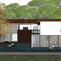 Scenic Mountain View Guesthouse Building With Red Roof White Walls Wooden Door And Swimming Pool