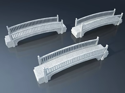 Three White Stone Bridge Models With Railings On Gray Background Decorative 3d model