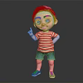 Cartoon Child Wearing Red White Striped Shirt Blue Shorts With Hand On Hip Pointing Up
