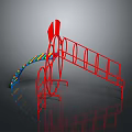 Red Modern Architectural Structure With Colorful Rainbow Elements Curved Geometric Design And Circular Railings