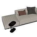 Modern Beige Chaise Lounge With Fabric Upholstery Accent Pillows And Side Table Decor
