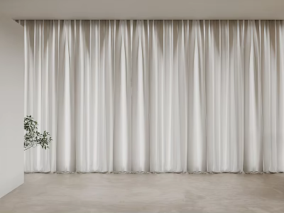 Modern Simple Curtains With Flowing Fabric In Light Colored Interior And Small Green Plant 3d model