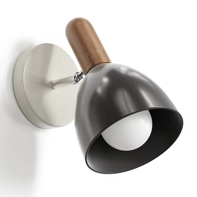 Modern Wall Lamp With Wooden Arm Black Metal Shade And White Base 3d model