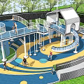 Outdoor Children's Play Area with Spiral Slide and Elevated Platform Surrounded by Trees and Grass