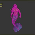 Muscular Male Mermaid With Blue Long Hair And Green Fish Tail On Dark Background