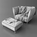 Green Velvet Leisure Chair With Matching Ottoman Red Blanket And Tufted Design
