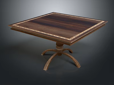 Classic Wooden Square Table With Dark Wood Grain And Light Edge Trim Crossed Legs Design 3d model