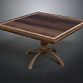 Classic Wooden Square Table With Dark Wood Grain And Light Edge Trim Crossed Legs Design