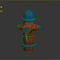 Red And Blue Fire Hydrant Design With Chain Detail On Gray Background 3d model