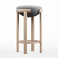 Modern Wooden Bar Stool With Round Upholstered Seat And Tall Legs