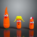 Three Playful Cartoon Carrot Characters With Funny Faces And Decorative Details