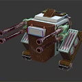 Futuristic Mechanical Character With Multi Barrel Cannons And Brown White Structure 3d model