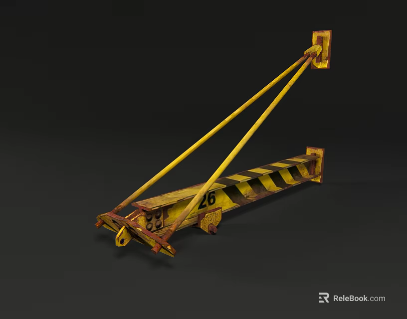 Yellow Black Striped Industrial Lifting Device With Mechanical Arm And Wheels 3d model 