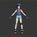Game Movie Character With Blue Hair Blue Cap Red Vest And Red Roller Skates