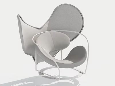 Modern Leisure Chair With Unique Curved Design Light Gray Fabric And Metal Frame 3d model