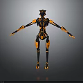 Futuristic Robot Character With Black And Orange Mechanical Structure Standing Pose 3d model