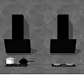 Modern Kitchen Interior With Black Range Hoods Stovetops Pot And Frying Pan