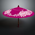 Pink Umbrella With White Rose Pattern And Wooden Handle For Daily Use