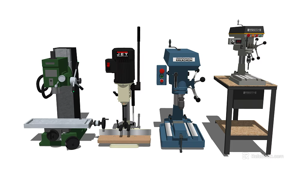 Various Heavy Duty Industrial Drill Presses And Milling Machines With Stable Workbenches 3d model 
