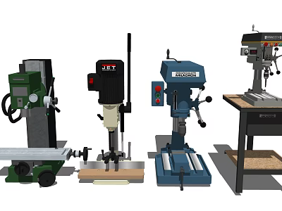 Various Heavy Duty Industrial Drill Presses And Milling Machines With Stable Workbenches 3d model