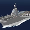 Military Aircraft Carrier With Fighter Jets On Deck Sailing Ocean Surface
