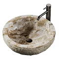 Elegant Round Natural Marble Washbasin Featuring Textured Surface And Modern Faucet Design