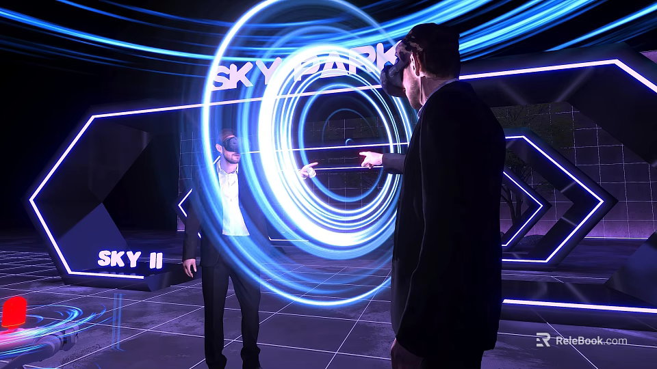 Futuristic Photo Check in Spot at SKY II with VR Experience and Blue Light Rings 3d model 